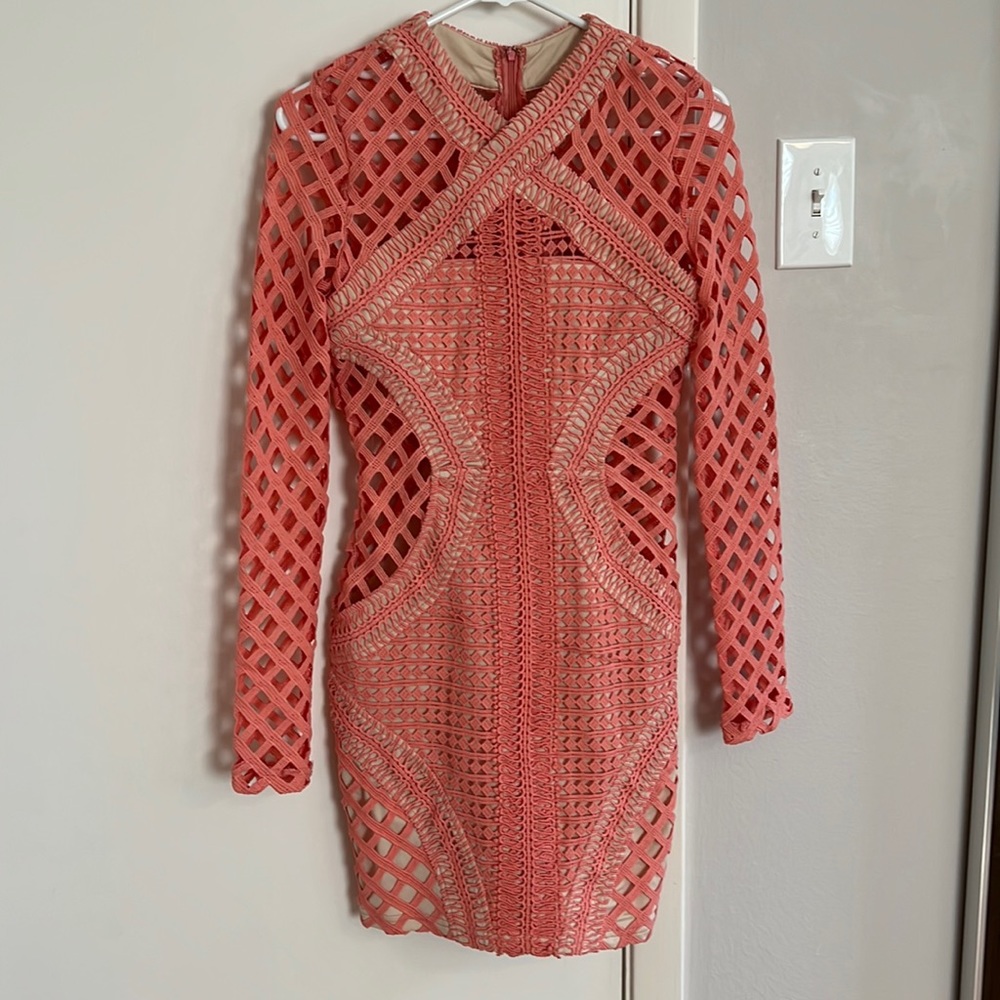 Missguided/Carli Bybel coral cutout long sleeve dress